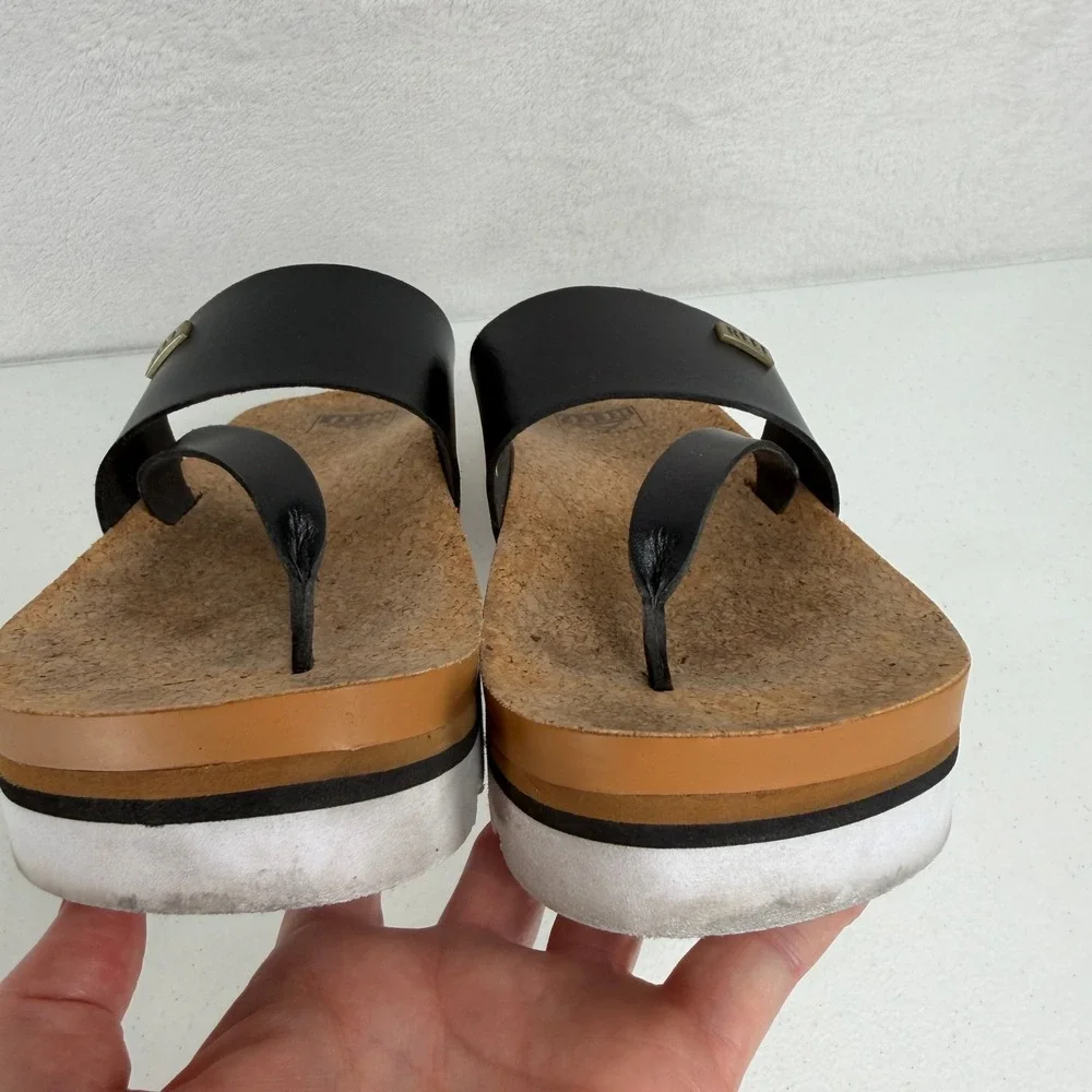 Reef 8 Cushion Sol Hi Black Cork Platform Thong Sandal Beach Casual Flatform